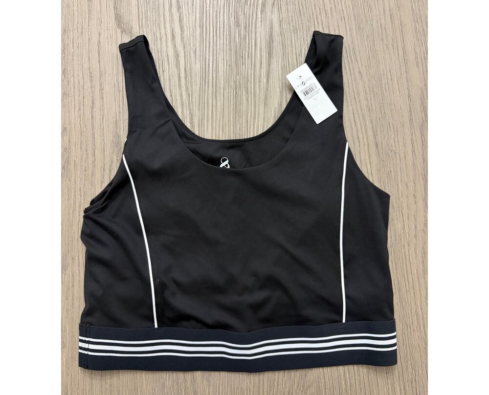 Lou & Grey Black Longline Sports Bra Stripe Hem Women’s Large